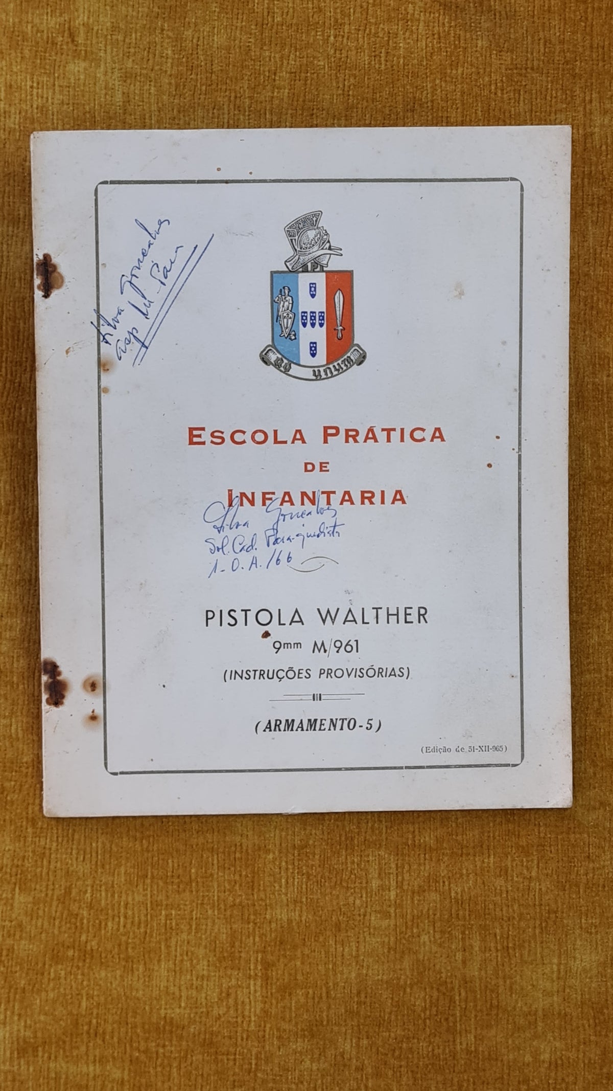 Escola prática de infantaria: Pistola Walther 9mm M/961 (instruções provisórias) - (Armamento-5)