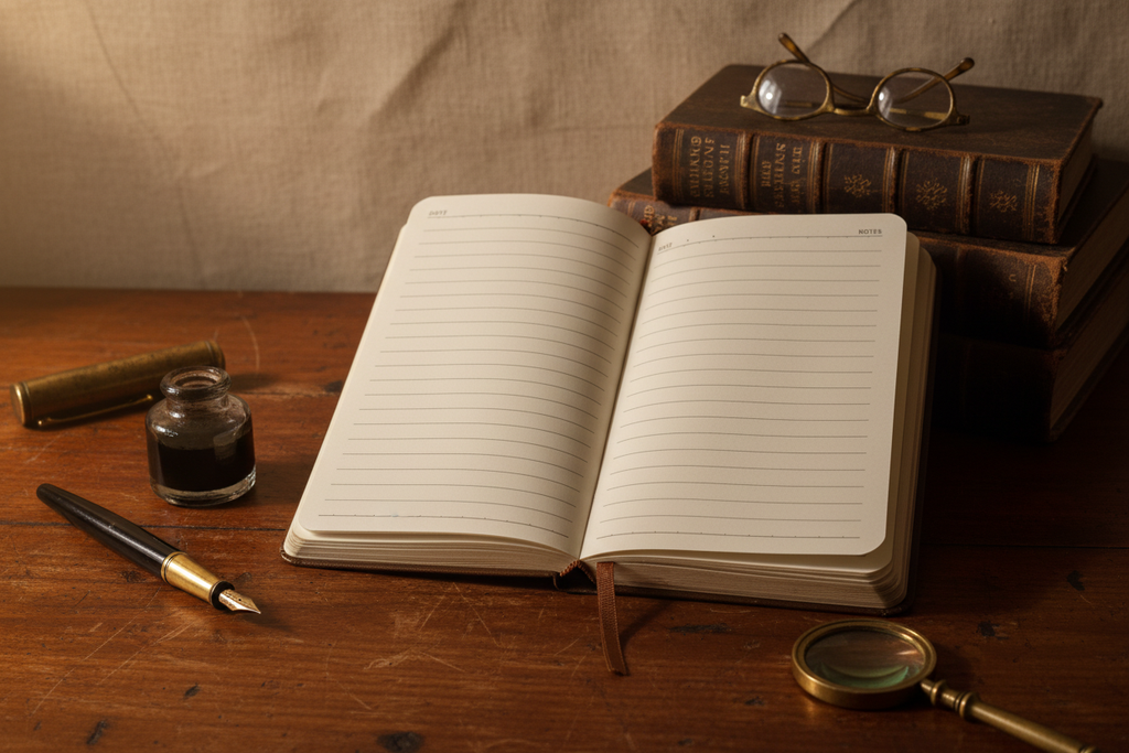 Bloco de notas aberto com fundo vintage