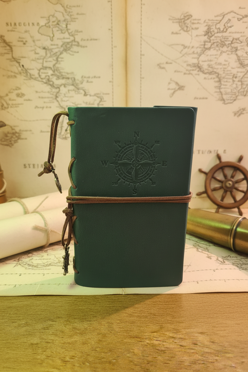 Bloco de notas verde com fundo vintage