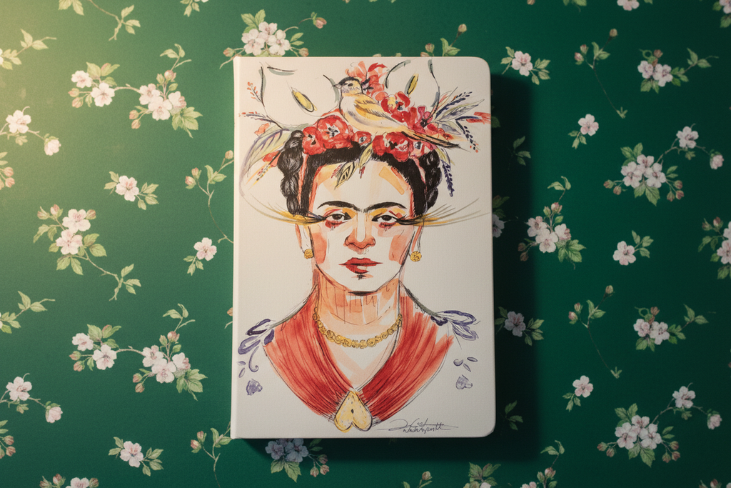 Bloco Frida Kahlo - fundo verde floral