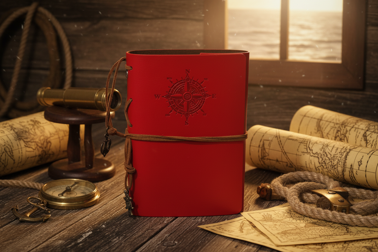 Bloco náutico vermelho com fundo vintage