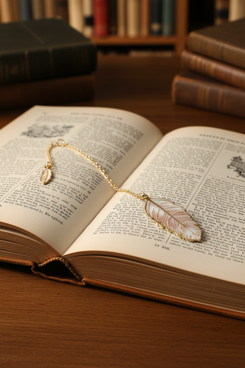Marcador de pérola sobre livro aberto