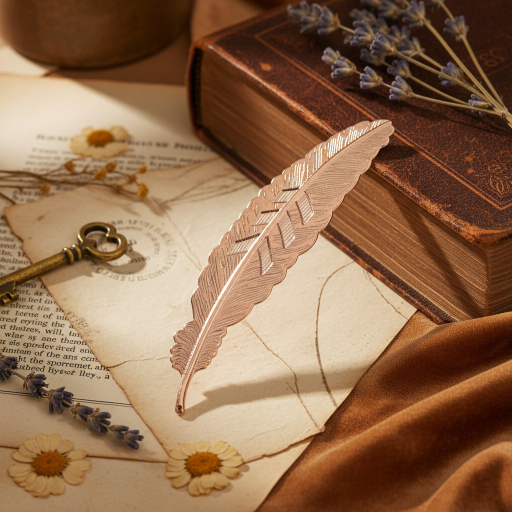Marcador de Pena Rosa-Gold com Fundo Vintage