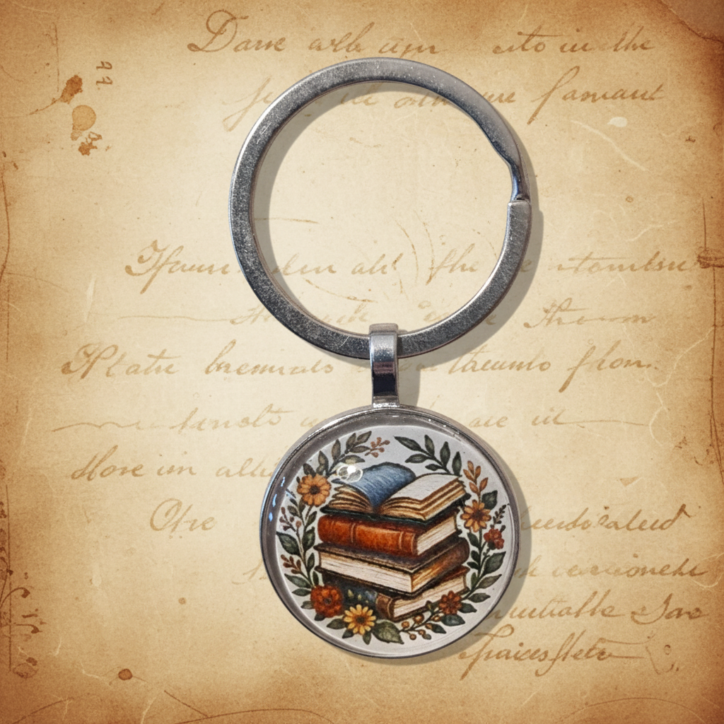 Porta-chaves livros e flores com fundo vintage