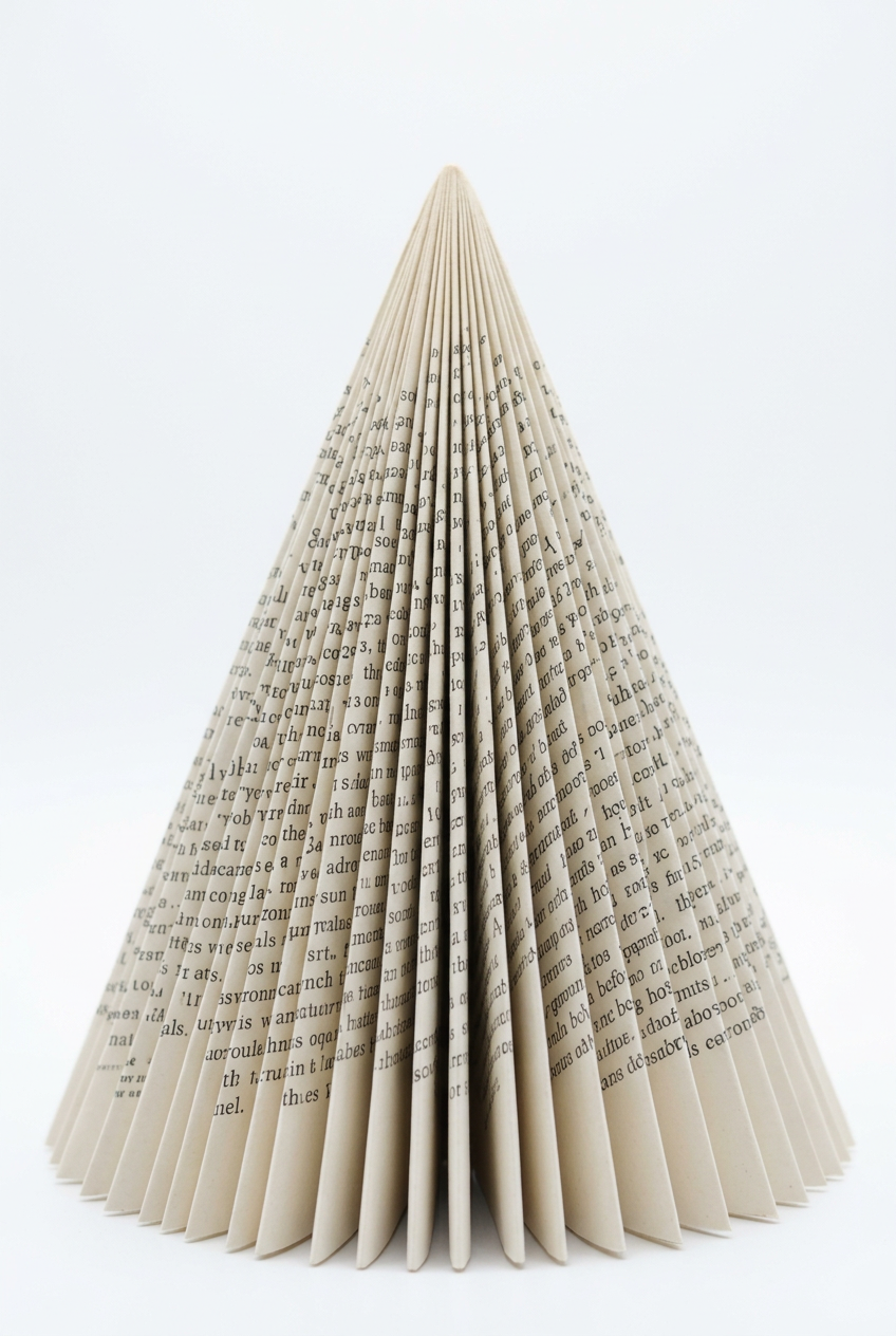 Árvore de Natal Literária Cónica sobre fundo branco (vertical, sem pico no topo)